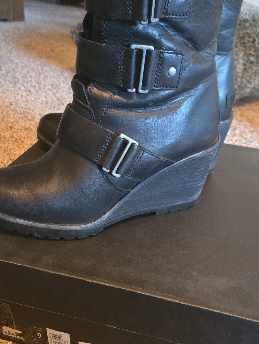 Sorel Women's Black Leather Strap Mid-Calf Combat Boots From Nordstrom - Picture 7 of 7